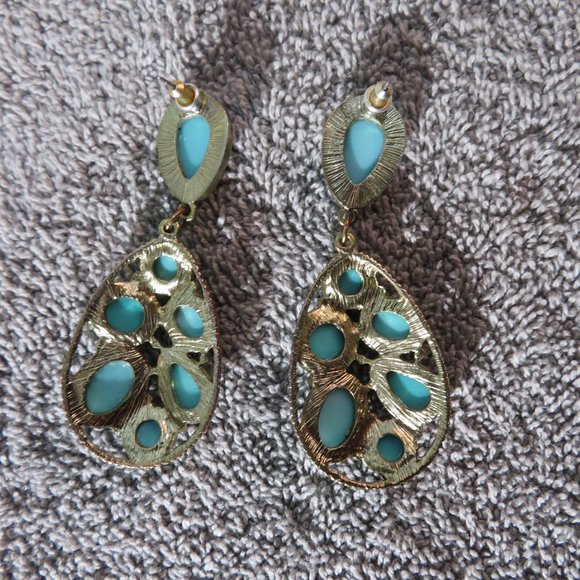 Turtle shell drop turquoise earrings - Picture 4 of 5